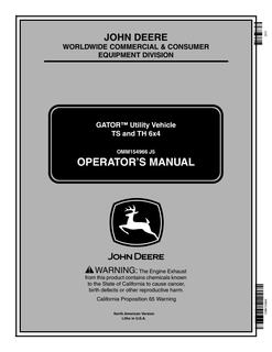 John Deere Gator TS, TH 6x4 Utility vehicle Operator Manual OMM154966 — actual manual cover
