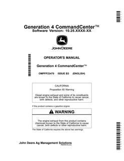John Deere Generation 4 CommandCenter Display system Operator manual OMPFP23470 — actual manual cover