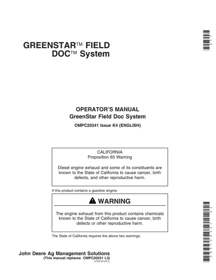 John Deere GreenStar Field Doc Field data system Operator manual OMPC20341 — actual manual cover