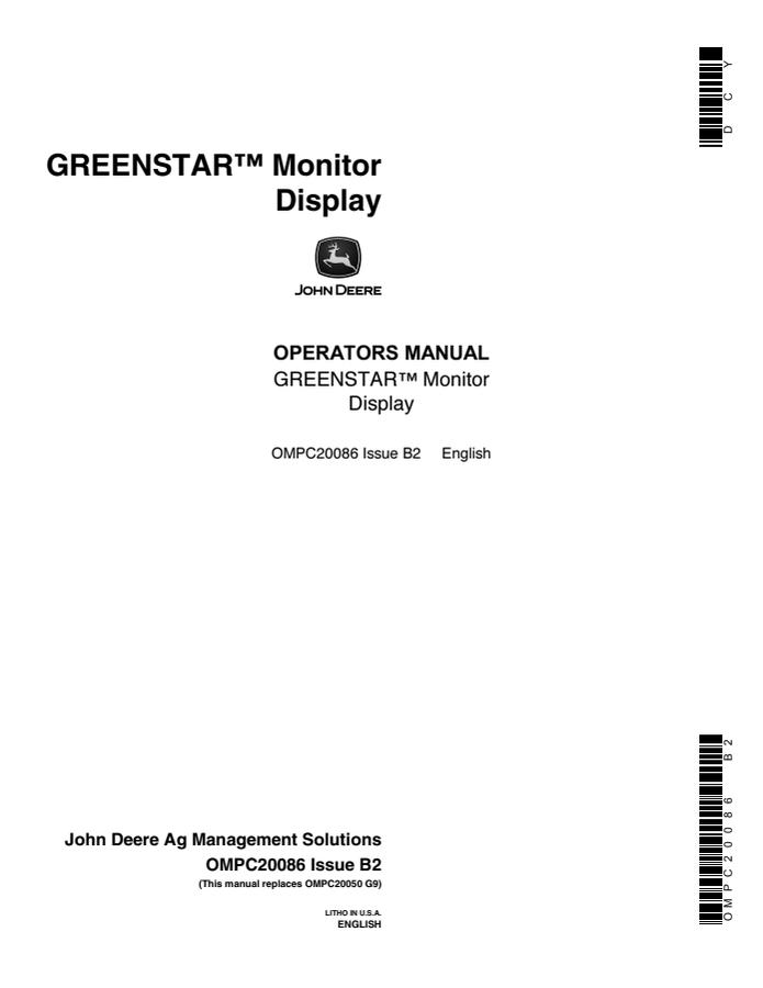 John Deere GreenStar Monitor Display Display system Operator manual OMPC20086 — actual manual cover
