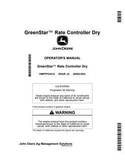 John Deere GreenStar Rate Controller Dry Agricultural rate controller Operator's manual OMPFP23415 — actual manual cover
