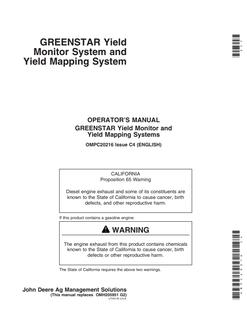 John Deere GreenStar Yield monitor and mapping system Operator manual OMPC20216 — actual manual cover