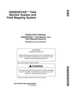 John Deere GreenStar Yield Monitor, Yield Mapping System Yield monitoring system Operator manual OMH205952 — actual manual cover