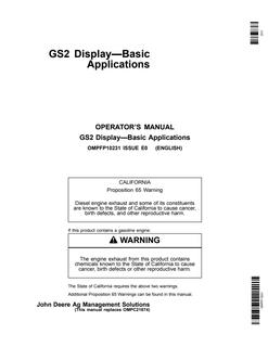 John Deere GS2 Display Display system Operator manual OMPFP10231 — actual manual cover
