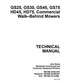 John Deere GS25, GS30, GS45, GS75, HD45, HD75 Commercial walk-behind mower Technical manual TM1598 — actual manual cover