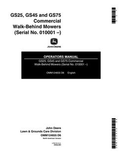 John Deere GS25; GS45; GS75 Walk-behind mower Operator manual OMM124655 — actual manual cover