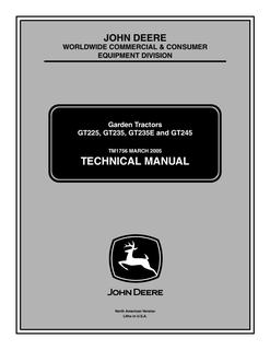 John Deere GT225, GT235, GT235E, GT245 Garden tractor Technical manual TM1756 — actual manual cover