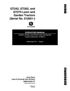 John Deere GT242; GT262; GT275 Garden tractor Operator manual OMM134307 — actual manual cover