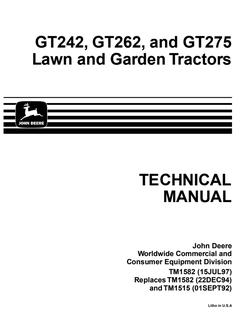 John Deere GT242, GT262, GT275 Lawn and Garden Tractor Technical Manual TM1582 — actual manual cover