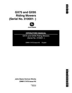 John Deere GX75; GX95 Riding mower Operator manual OMM117470 — actual manual cover