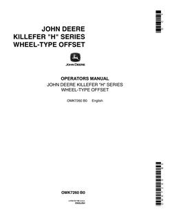 John Deere H Series Disk harrow Operator manual OMK7260 — actual manual cover
