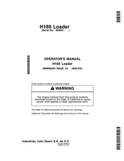 John Deere H180 Loader Operator manual OMW56483 — actual manual cover