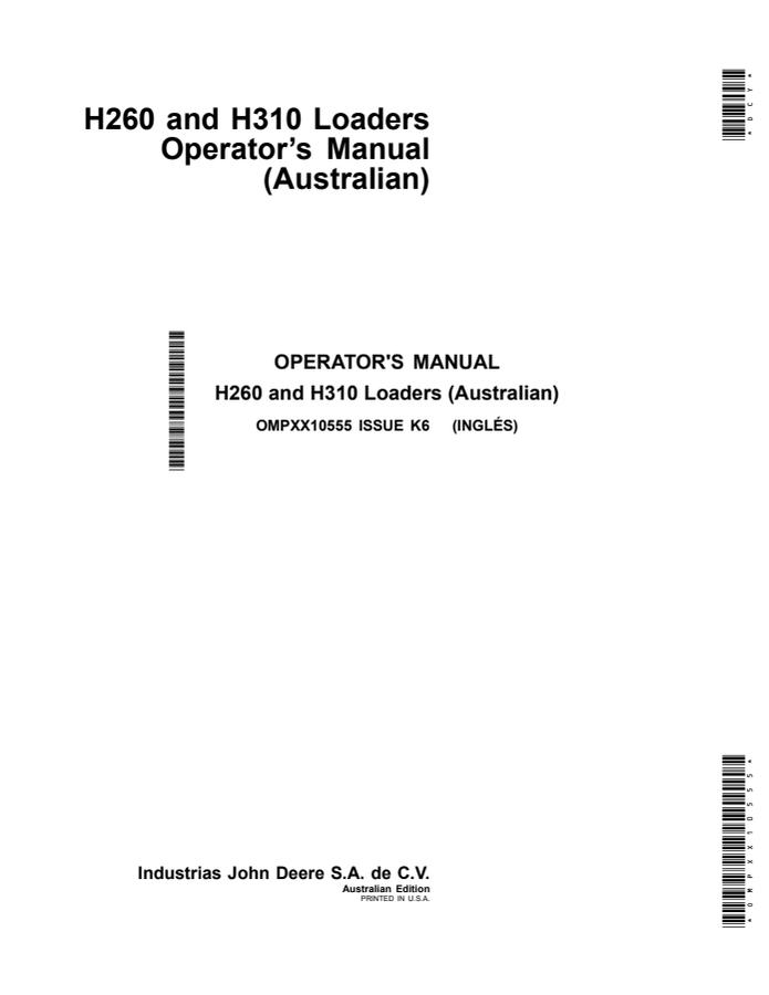 John Deere H260; H310 Loader Operator manual OMPXX10555 — actual manual cover