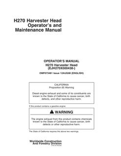 John Deere H270 Harvester head Operator manual OMF073481 — actual manual cover