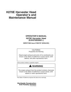 John Deere H270E Harvester head Operator manual OMF071968 — actual manual cover