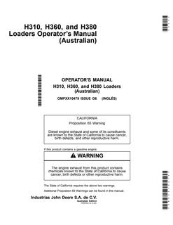 John Deere H310; H360; H380 Loader Operator manual OMPXX10479 — actual manual cover