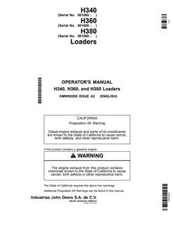 John Deere H340; H360; H380 Loader Operator manual OMW55295 — actual manual cover