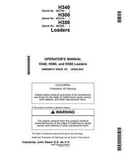 John Deere H340; H360; H380 Loader Operator manual OMW56672 — actual manual cover