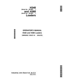 John Deere H340; H360 Loader Operator manual OMW59501 — actual manual cover