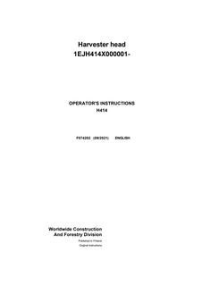 John Deere H414 Harvester head Operator instructions F074202 — actual manual cover