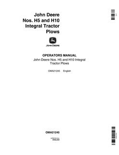 John Deere H5, H10 Integral tractor plow Operator Manual OMA21245 — actual manual cover