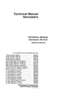 John Deere Harvester Technical Manual TM2122 — actual manual cover
