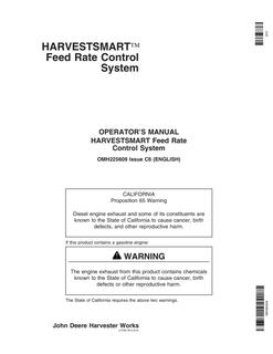 John Deere HarvestSmart Feed Rate Control System Operator's Manual OMH225609 — actual manual cover
