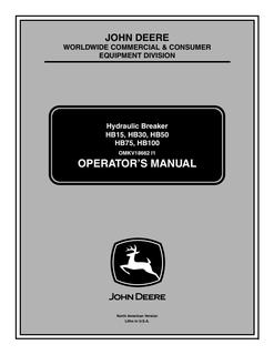 John Deere HB15; HB30; HB50; HB75; HB100 Hydraulic breaker Operator manual OMKV18662 — actual manual cover