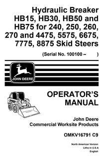 John Deere HB15; HB30; HB50; HB75 Hydraulic breaker Operator manual OMKV16791 — actual manual cover