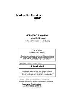 John Deere HB60 Hydraulic breaker Operator manual OMT226807 — actual manual cover