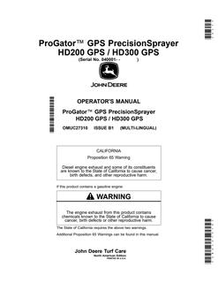 John Deere HD200 GPS; HD300 GPS GPS sprayer Operator manual OMUC27310 — actual manual cover