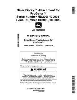 John Deere HD200; HD300 Sprayer attachment Operator manual OMUC29295E — actual manual cover