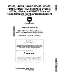 John Deere HD35F; HD35R; HD40F; HD40R; HD45F; HD45R; HD50F; HD50R; HD35X; HD40X; HD45X Combine draper Operator manual OMDXE12125 — actual manual cover