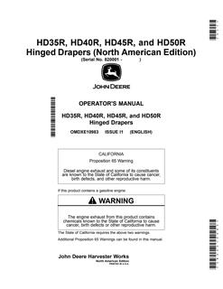 John Deere HD35R, HD40R, HD45R, HD50R Hinged draper Operator's manual OMDXE10983 — actual manual cover