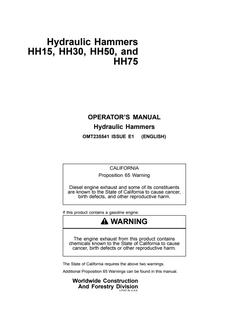 John Deere HH15; HH30; HH50; HH75 Hydraulic hammer Operator manual OMT235541 — actual manual cover