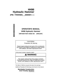 John Deere HH90 Hydraulic Hammer Operator Manual OMT443817X019 — actual manual cover