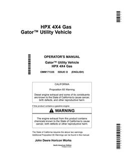 John Deere HPX 4x4 Gas Utility vehicle Operator manual OMM171335 — actual manual cover