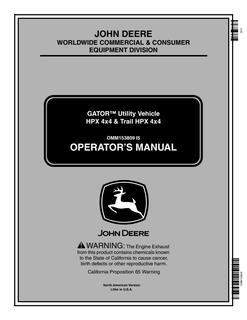 John Deere HPX 4X4; Trail HPX 4X4 Utility vehicle Operator manual OMM153809 — actual manual cover
