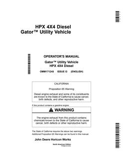 John Deere HPX 4X4 Utility vehicle Operator manual OMM171245 — actual manual cover