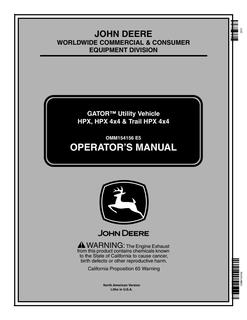 John Deere HPX, HPX 4x4, Trail HPX 4x4 Utility vehicle Operator manual OMM154156 — actual manual cover