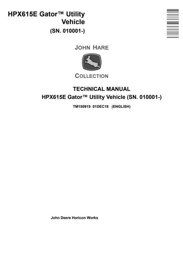 John Deere HPX615E Gator Utility Vehicle Technical Manual (TM150919) — actual manual cover