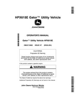 John Deere HPX615E Utility vehicle Operator manual OMUC12665 — actual manual cover
