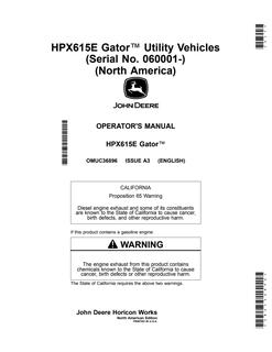 John Deere HPX615E Utility vehicle Operator manual OMUC36896 — actual manual cover