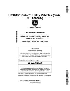 John Deere HPX815E Utility vehicle Operator manual OMUC23895 — actual manual cover