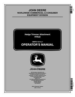 John Deere HTA22 Hedge trimmer attachment Operator manual OMPS11014 — actual manual cover
