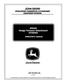 John Deere HTA22; UT26502 Hedge trimmer attachment Operator manual OMPS10054 — actual manual cover