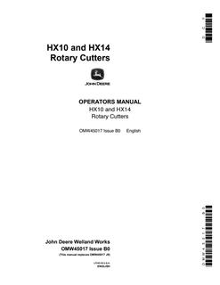 John Deere HX10, HX14 Rotary cutter Operator manual OMW45017 — actual manual cover