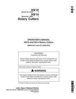 John Deere HX10, HX14 Rotary cutter Operator manual OMW51647 — actual manual cover
