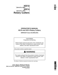 John Deere HX10, HX14 Rotary cutter Operator manual OMW53337 — actual manual cover