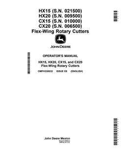 John Deere HX15, HX20, CX15, CX20 Flex-wing rotary cutter Operator manual OMFH338032 — actual manual cover
